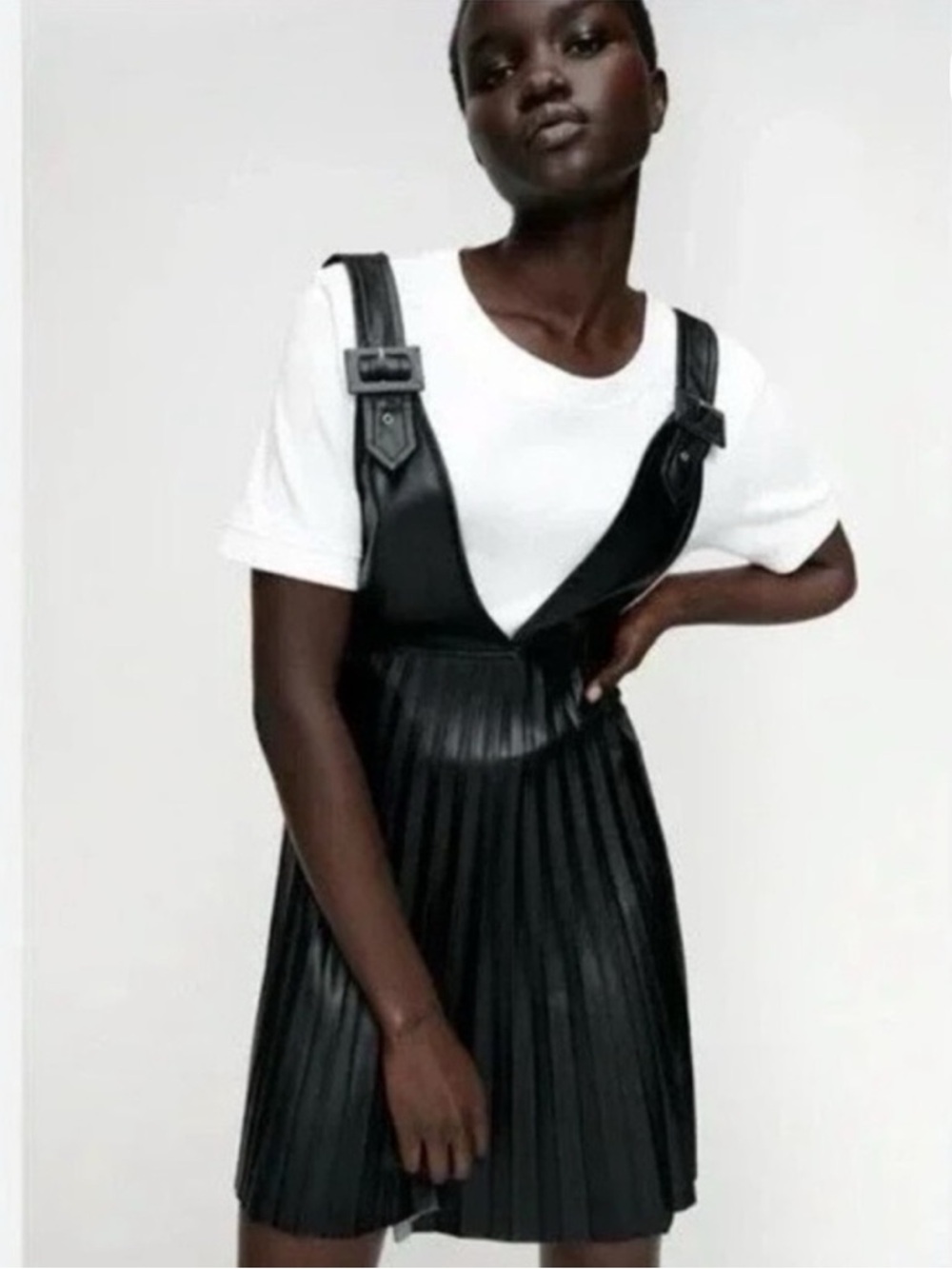 Zara Vegan Leather Pinafore Skirt Dress